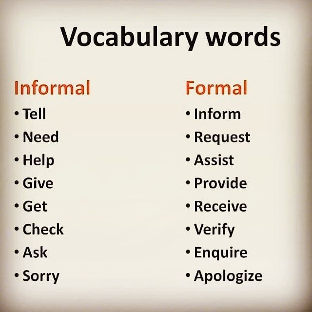 formal and informal English words, shown (used) together