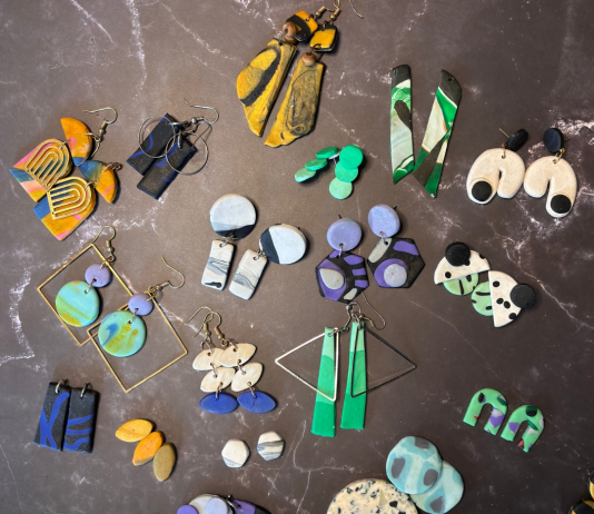 different styles of handmade polymer clay earrings
