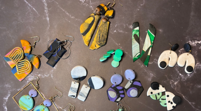 different styles of handmade polymer clay earrings