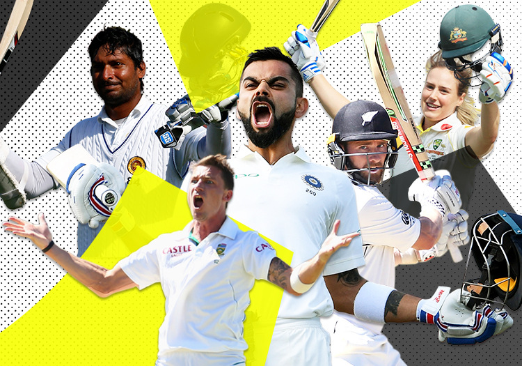 famous international cricketers, including Kohli, Steyn, Ellyse Perry, Williamson, and Sangakkara
