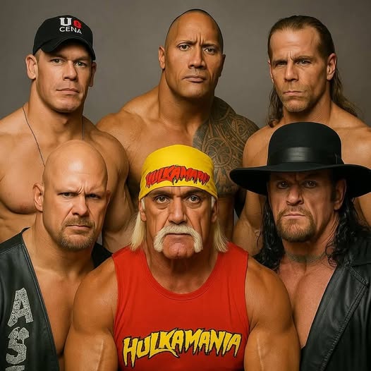 Six all-time great wrestlers: John Cena, the Rock, the Undertaker, Hulk Hogan, Steve Austin, and Shawn Michales
