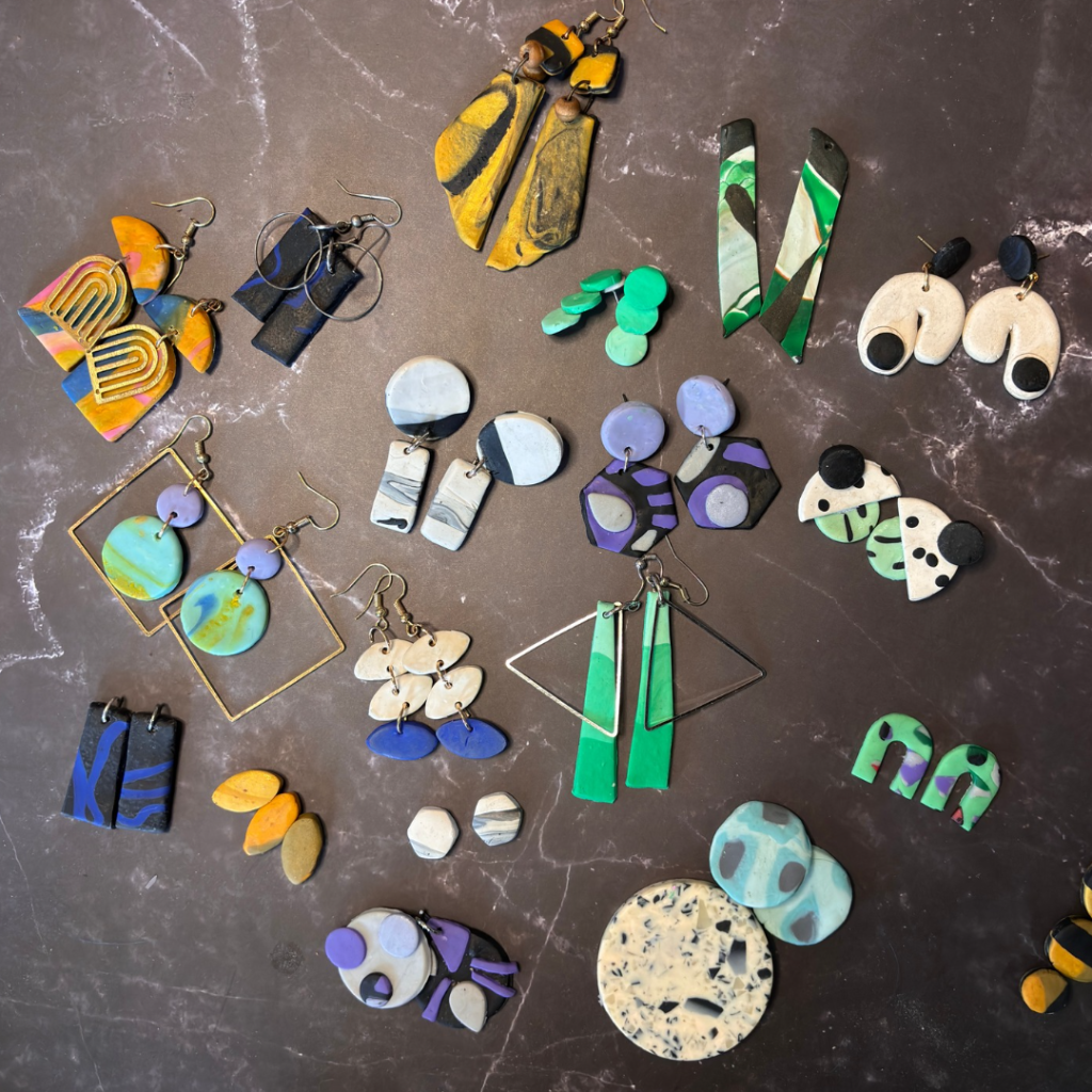 different styles of handmade polymer clay earrings
