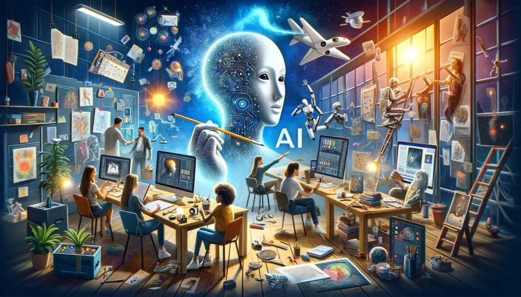 humans in the future using AI tools for content creation