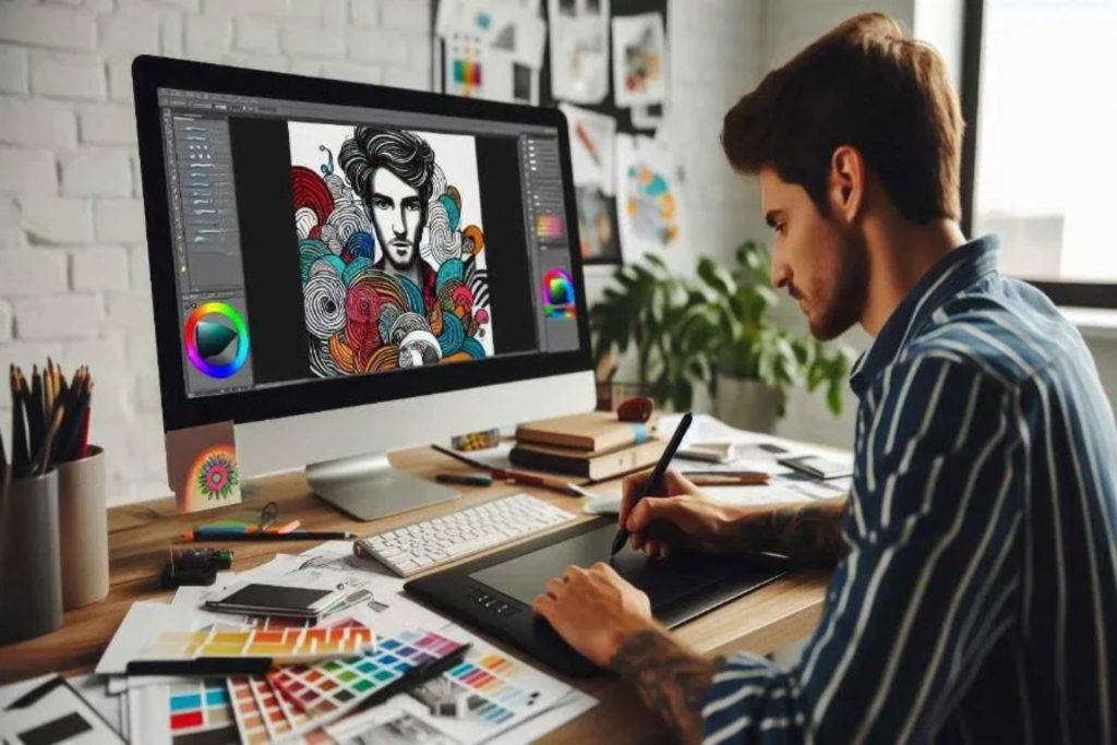 a graphic designer who is working on his graphic design project