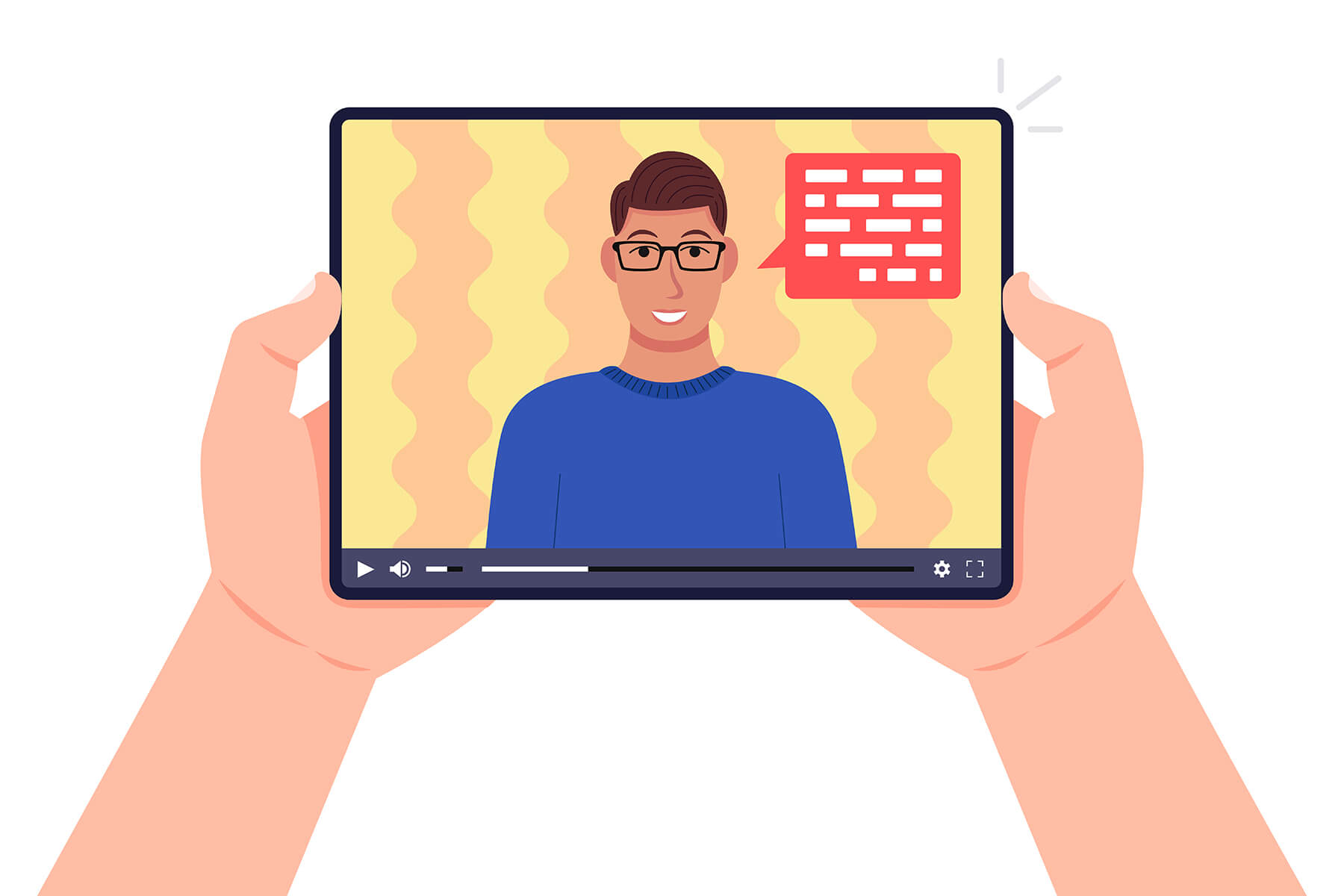 A person holding a tablet and seeing how an explainer video script looks like when it goes live with a video