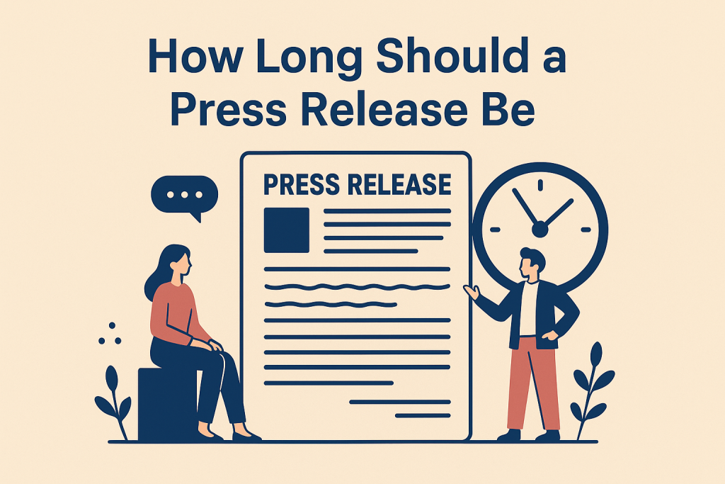 a person asking another person about the right (ideal) length of a press release